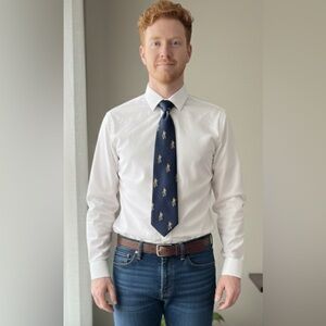 ROBERT TALBOTT Vintage Navy Blue Gold Green Leprechaun St Patrick Patty Silk Tie